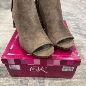 Women's Taupe Peep Toe Booties (Size 7)